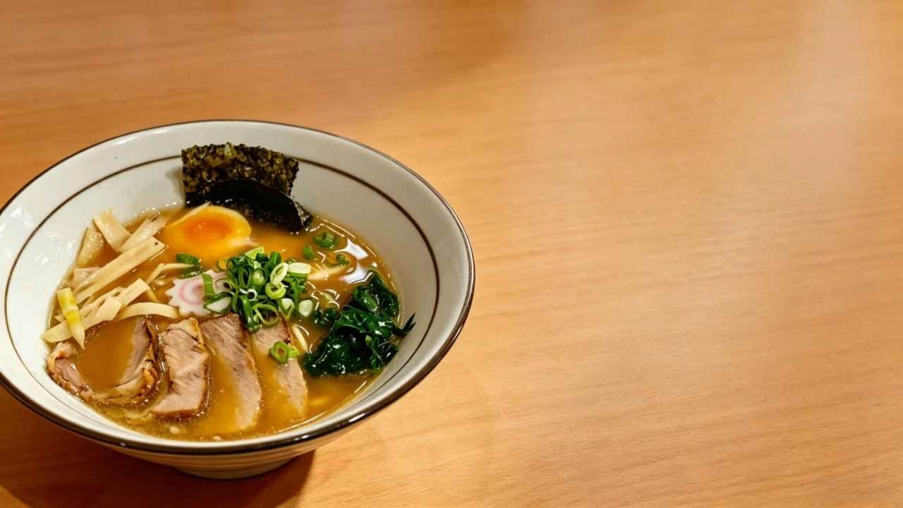 Bol de ramen con espacio para información del restaurante